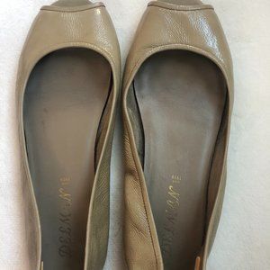 Delman green/gray patent peep-toe flat